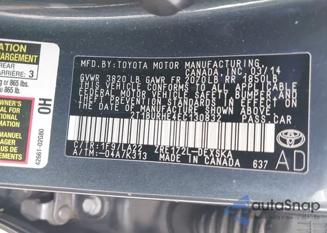 2014 Toyota Corolla S Premium z USA, uszkodzony, nr VIN 2T1BURHE4EC130832